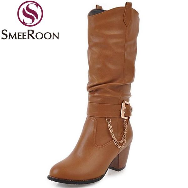 smeeroon pleated restoring women's shoes solid ladies boots woman chain buckle round toe mid calf boots modern fashion new, Black
smeeroon pleated restoring women's shoes solid ladies boots woman chain buckle round toe mid calf boots modern fashion new, Black