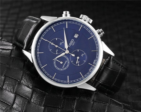 good quality tisso brand wrist watch for men multifunction calendar leather strap quartz watches all dials can work 1853 tt06, Slivery;brown
good quality tisso brand wrist watch for men multifunction calendar leather strap quartz watches all dials can work 1853 tt06, Slivery;brown
