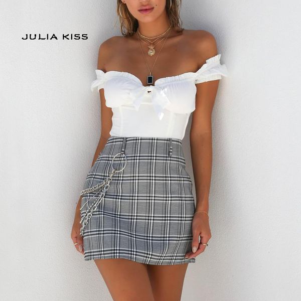women plaid print bodycon mini skirt with punk chain, Black
women plaid print bodycon mini skirt with punk chain, Black