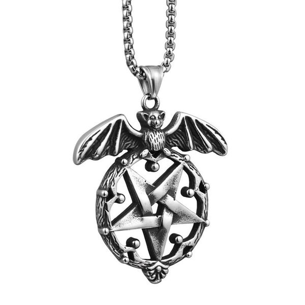 lucky round shape pentacle bat pentagram pendants necklace for men hip hop stainless steel chain chain necklace jewelry, Silver
lucky round shape pentacle bat pentagram pendants necklace for men hip hop stainless steel chain chain necklace jewelry, Silver