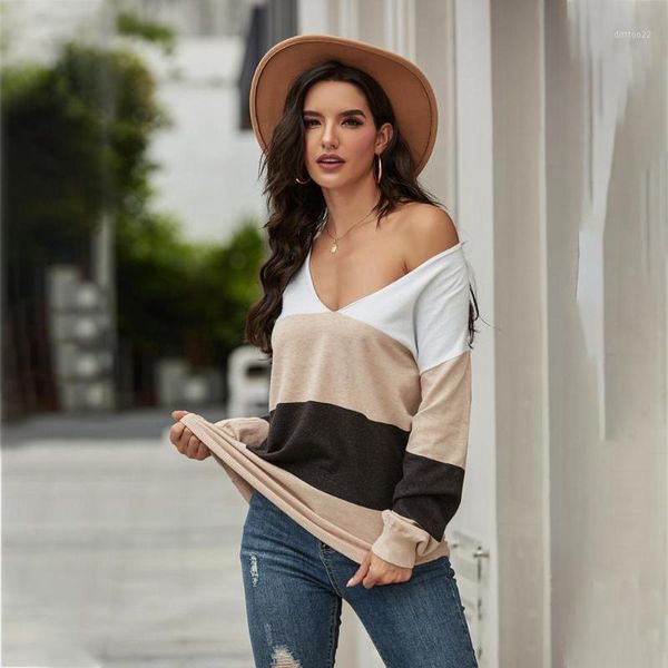 women's sweaters v-neck lazy style loose knit sweater women striped color block pullover fashion casual long sleeve trendy autumn winte, White;black
women's sweaters v-neck lazy style loose knit sweater women striped color block pullover fashion casual long sleeve trendy autumn winte, White;black