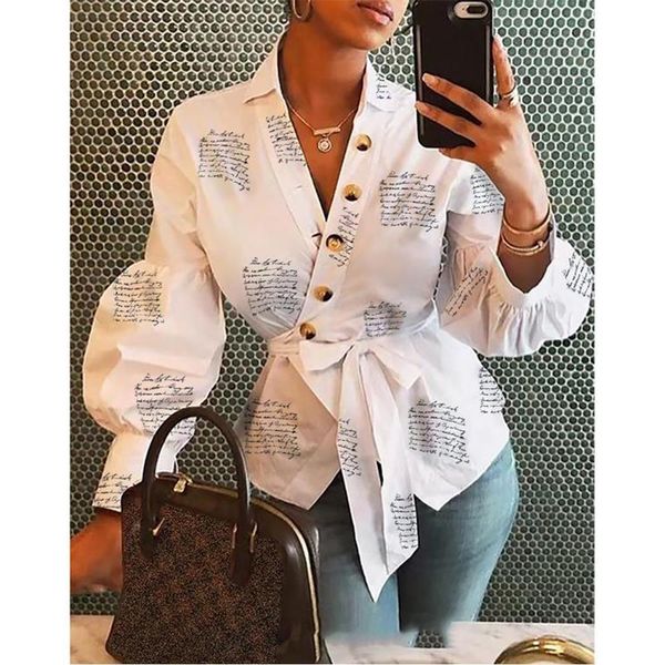 elegant v-neck wrap blouse shirt women autumn casual long lantern sleeve letters printed buttons asymmetric bandage slim, White
elegant v-neck wrap blouse shirt women autumn casual long lantern sleeve letters printed buttons asymmetric bandage slim, White