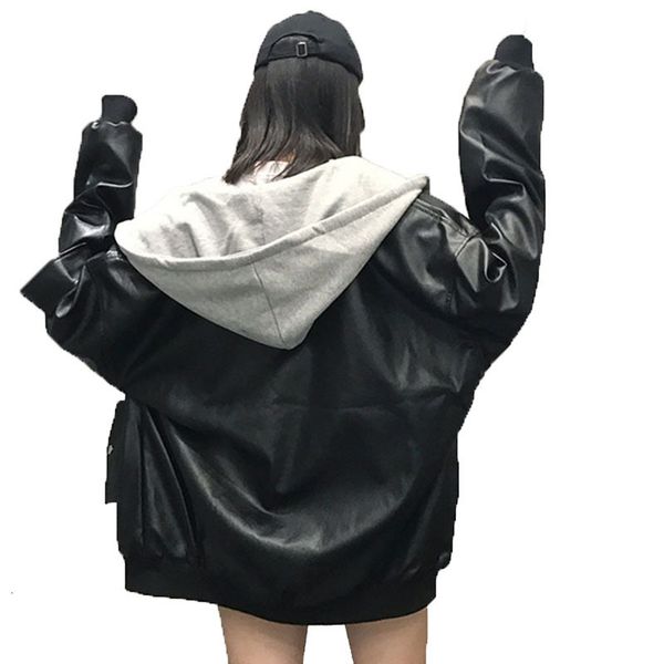 hooded bf harajuku patch bomber female jacket loosen pu coats black leather jacket coat women oversize basic coat, Black;brown
hooded bf harajuku patch bomber female jacket loosen pu coats black leather jacket coat women oversize basic coat, Black;brown