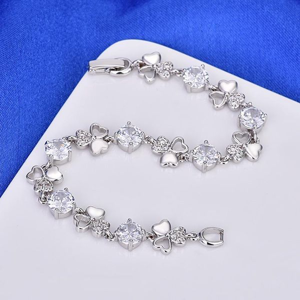 link chain for women simple shape three leaf white gold color plated clover love heart zircon bracelet 2020 new trendy fashion, Black
link chain for women simple shape three leaf white gold color plated clover love heart zircon bracelet 2020 new trendy fashion, Black