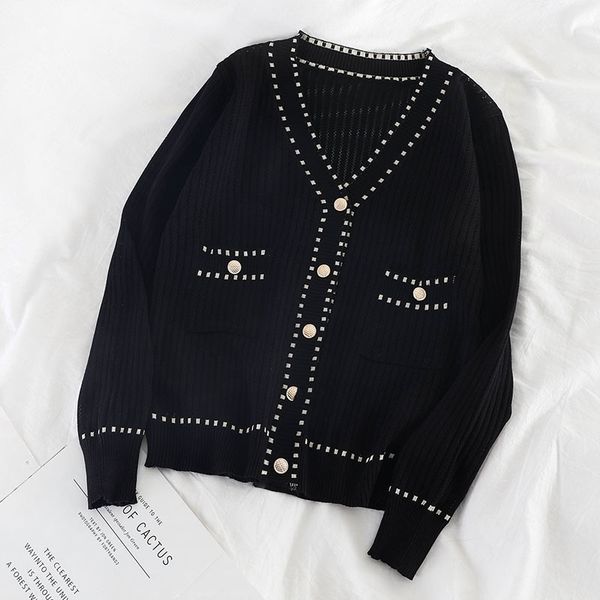 spring autumn women's cardigan new single-breasted stitching cardigan korean style loose and thin knit female sweater coat ll295 201031, White;black
spring autumn women's cardigan new single-breasted stitching cardigan korean style loose and thin knit female sweater coat ll295 201031, White;black