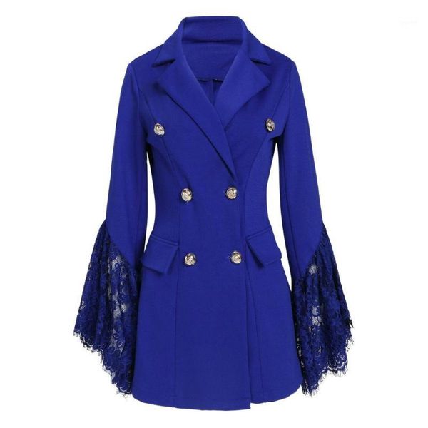 women blazer coat notched neck metal button long blazers office lady lace sleeve casual business outwear suits female1, White;black
women blazer coat notched neck metal button long blazers office lady lace sleeve casual business outwear suits female1, White;black