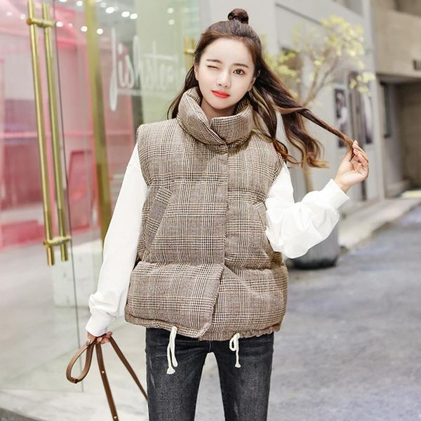 women's vests 2021 winter vest women casual cotton korean style plaid gray outwear warm sleeveless jacket woman parkas with pocket, Black;white
women's vests 2021 winter vest women casual cotton korean style plaid gray outwear warm sleeveless jacket woman parkas with pocket, Black;white