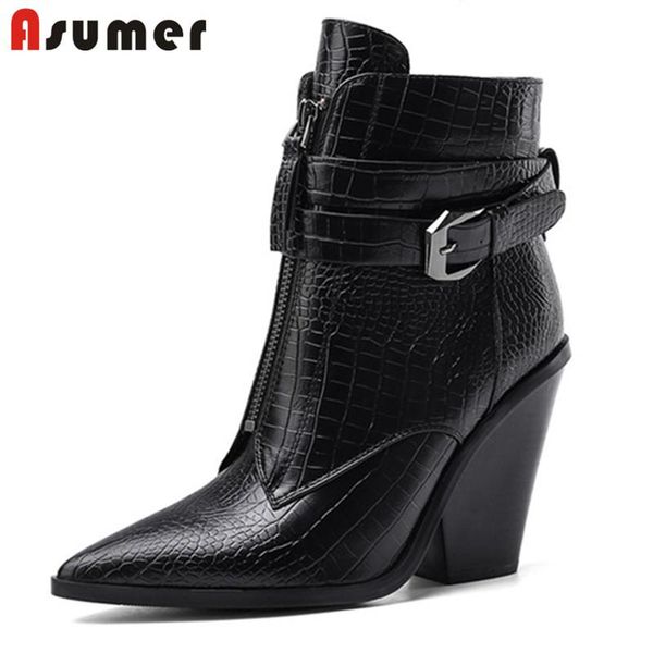 boots asumer 2021 big size 34-46 high heel wedges shoes women ankle pointed toe buckle zip cowboy european western woman, Black
boots asumer 2021 big size 34-46 high heel wedges shoes women ankle pointed toe buckle zip cowboy european western woman, Black