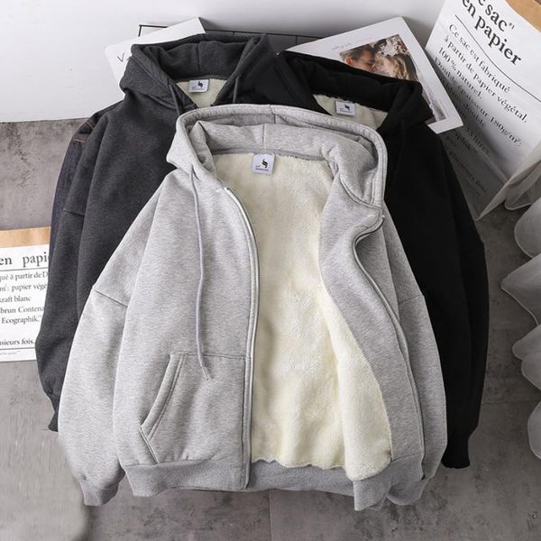 women solid color hoodies jacket 2020 autumn winter imitation lamb wool korean loose plus velvet thick zipper sweatshirt, Black
women solid color hoodies jacket 2020 autumn winter imitation lamb wool korean loose plus velvet thick zipper sweatshirt, Black