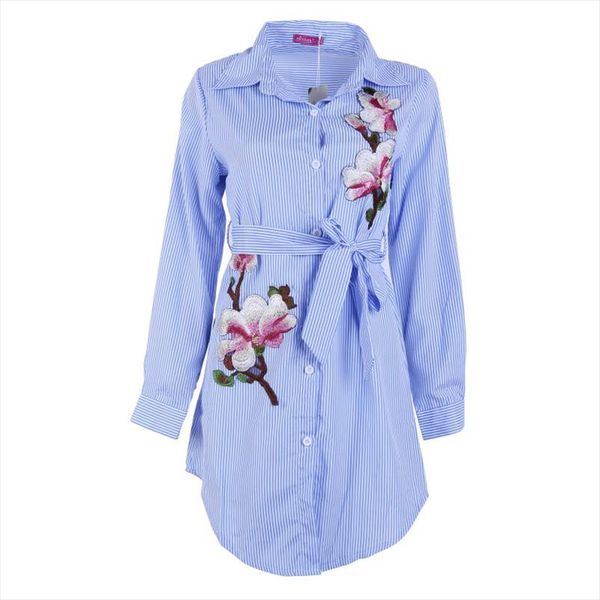 autumn women fashion embroidery long blouse blue and white striped lapel long sleeve self belted embroidered shirt
autumn women fashion embroidery long blouse blue and white striped lapel long sleeve self belted embroidered shirt
