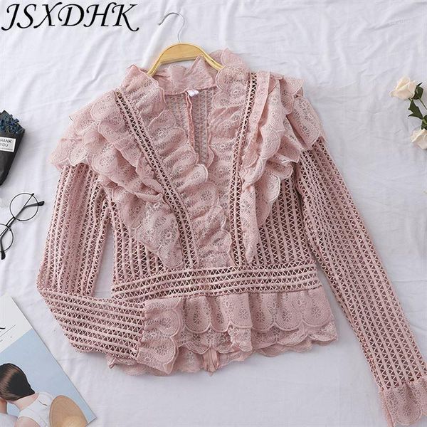 jsxdhk runway women pink layers ruffles shirt blusas spring fashion lace hollow out ladies v neck blouse slim flare sleeve, White
jsxdhk runway women pink layers ruffles shirt blusas spring fashion lace hollow out ladies v neck blouse slim flare sleeve, White