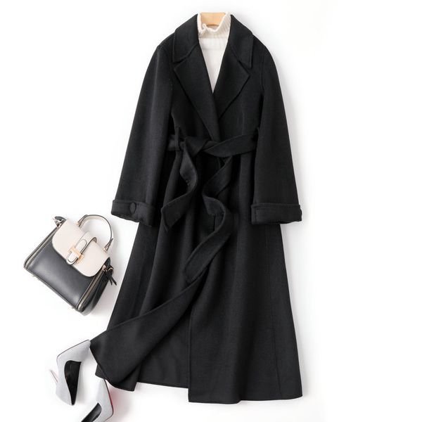 2021 new turn down collar woolen with belt elegant 70% wool cashmere open stitch long coat jacket women feminino x4jb, Black
2021 new turn down collar woolen with belt elegant 70% wool cashmere open stitch long coat jacket women feminino x4jb, Black