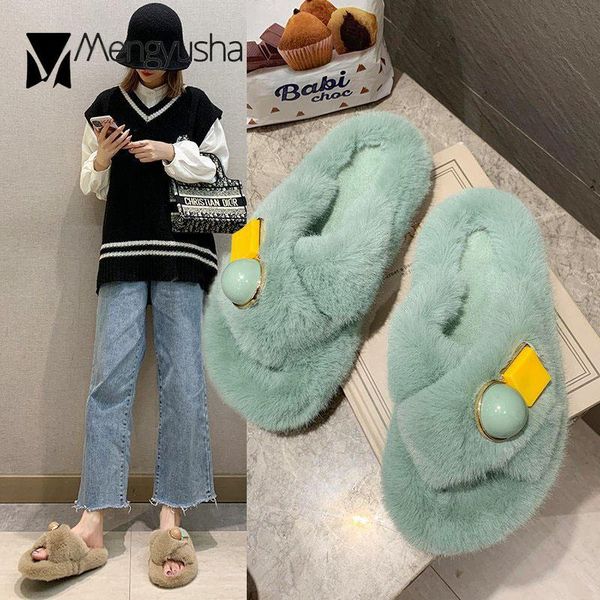slippers fashion solid cross band fur women metal decoration winter shoes woman sandalias korean elevated fleeces furry slides, Black
slippers fashion solid cross band fur women metal decoration winter shoes woman sandalias korean elevated fleeces furry slides, Black