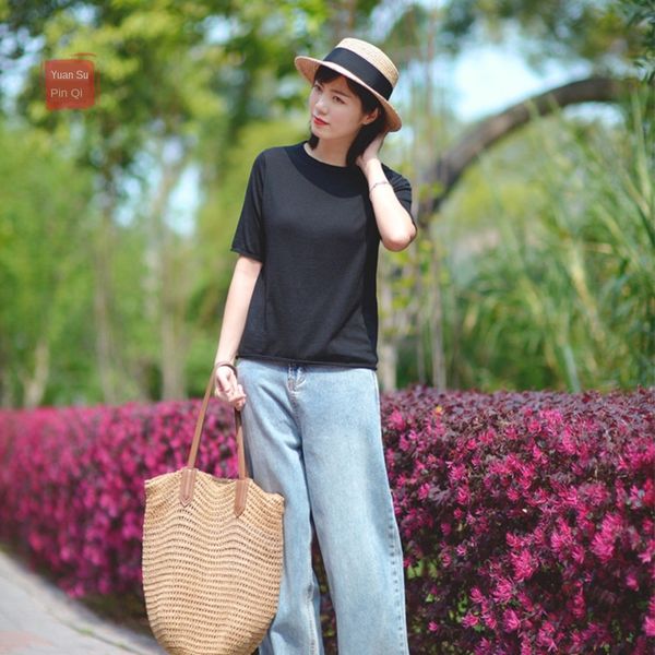 long staple cotton knitted t-shirt round neck short sleeve literature and art simple leisure women sweater t-shirt sweater 2020 summ, White
long staple cotton knitted t-shirt round neck short sleeve literature and art simple leisure women sweater t-shirt sweater 2020 summ, White