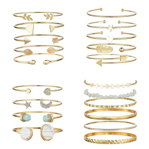 5 pcs/set fashion bohemia leaf heart moon star for women simple gold color geometric open bangle bracelets jewelry, Black
5 pcs/set fashion bohemia leaf heart moon star for women simple gold color geometric open bangle bracelets jewelry, Black