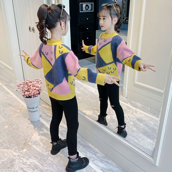 children's winter new girl's fashion thickened foreign color contrast elastic loose pullover sweater, Blue
children's winter new girl's fashion thickened foreign color contrast elastic loose pullover sweater, Blue