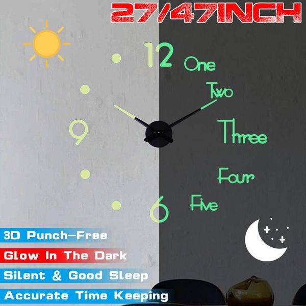wall clocks 27/47inch silent luminous 3d diy acrylic quartz needle night hanging clock home living room decor
wall clocks 27/47inch silent luminous 3d diy acrylic quartz needle night hanging clock home living room decor