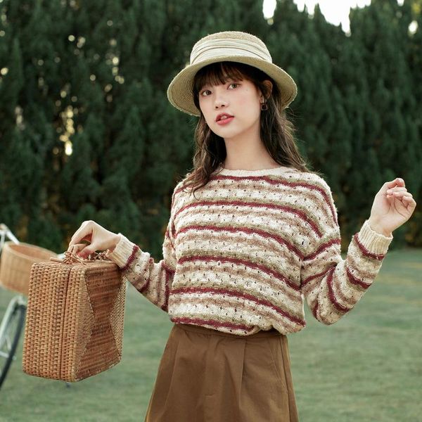 women's sweaters inman 2021 spring arrival retro art hollow weave contrast color stripe pullover loose thin sweater, White;black
women's sweaters inman 2021 spring arrival retro art hollow weave contrast color stripe pullover loose thin sweater, White;black