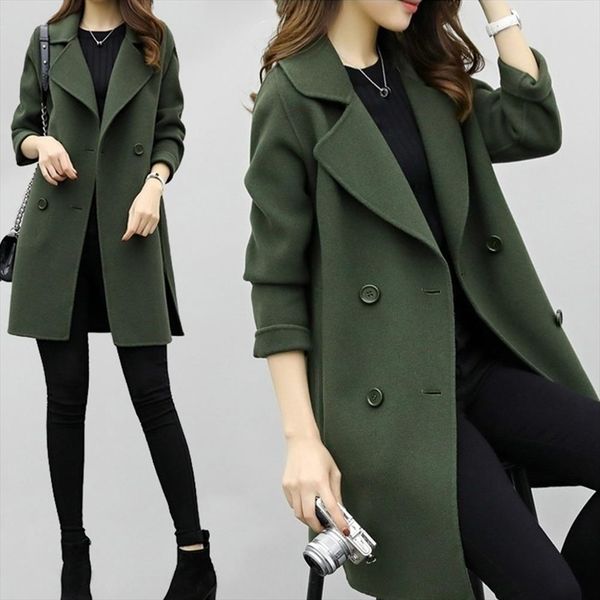 coat women autumn winter jackets solid color lapel double breasted woolen midi trench coat loose long sleeve jacket warm keeping, Black
coat women autumn winter jackets solid color lapel double breasted woolen midi trench coat loose long sleeve jacket warm keeping, Black