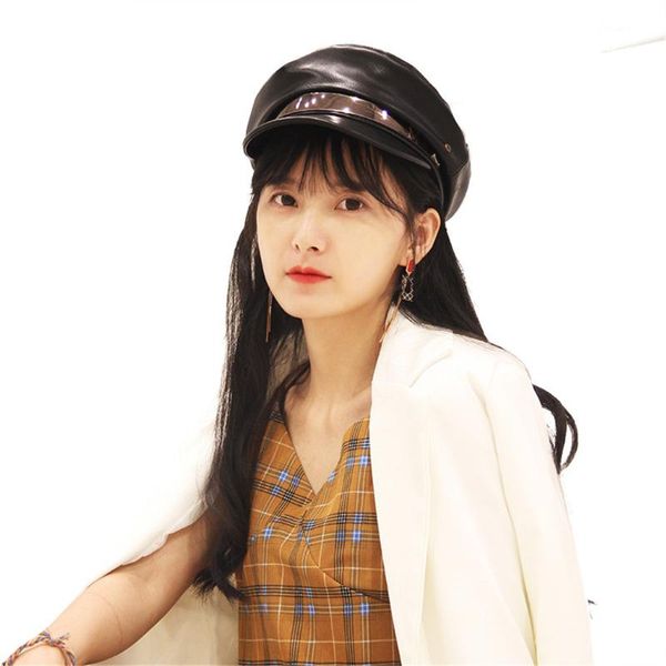 fashion pu leather beret for women spring newsboy hat felt cap winter ladies black hat beret caps gorra mujer #zer, Blue;gray 
fashion pu leather beret for women spring newsboy hat felt cap winter ladies black hat beret caps gorra mujer #zer, Blue;gray