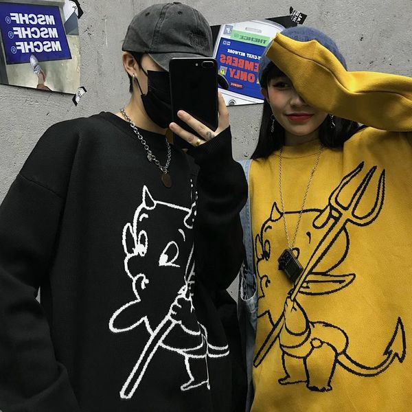 women's sweaters 2021 autumn and winter trend knitted sweater jacket ins cartoon little devil jacquard men women loose thick, White;black
women's sweaters 2021 autumn and winter trend knitted sweater jacket ins cartoon little devil jacquard men women loose thick, White;black