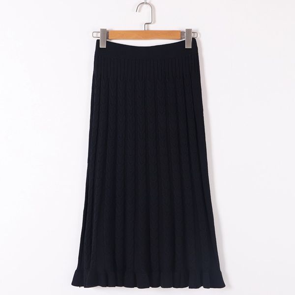 2021 new cable twist knitted skirts autumn winter thick warm midi elastic band high waist tulle skirt for women eps8, Black