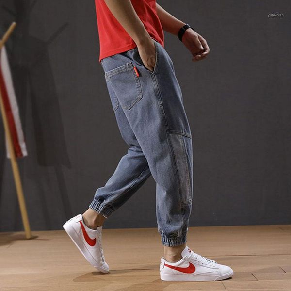 japanese style fashion men jeans loose fit harem pants spliced designer denim cargo pants slack bottom hip hop jeans men joggers1, Blue 
japanese style fashion men jeans loose fit harem pants spliced designer denim cargo pants slack bottom hip hop jeans men joggers1, Blue