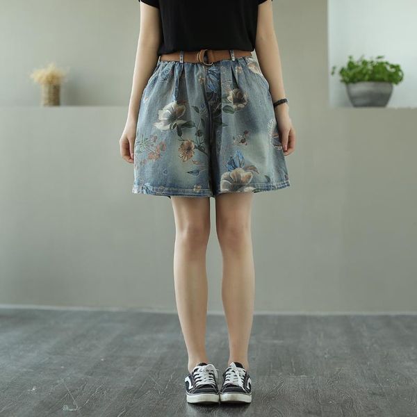women's shorts summer plus size denim women vintage floral print elastic waist wide leg jeans slim fit skirts, White;black
women's shorts summer plus size denim women vintage floral print elastic waist wide leg jeans slim fit skirts, White;black