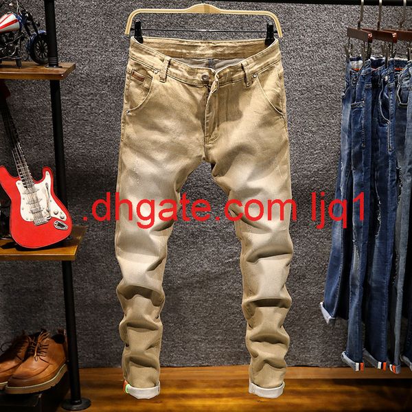 autumn new men's jeans slim fit elastic feet casual korean pants personalized color youth pants fashion, Blue
autumn new men's jeans slim fit elastic feet casual korean pants personalized color youth pants fashion, Blue