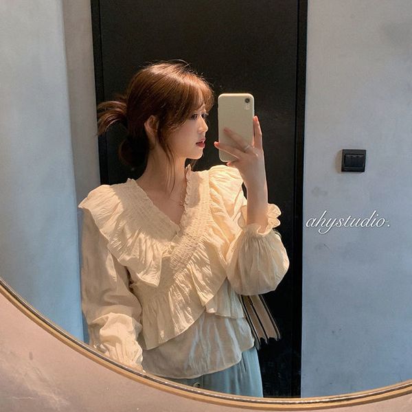 2021 new chiffon blouses sweet ruffles solid color v-neck long-sleeved shirts women korean fashion clothing autumn new h20l, White
2021 new chiffon blouses sweet ruffles solid color v-neck long-sleeved shirts women korean fashion clothing autumn new h20l, White