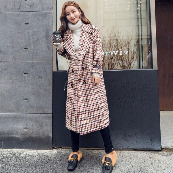england style double breasted long women wool coat loose pockets winter jacket plaid turn-down collar cashmere coat 2020, Black
england style double breasted long women wool coat loose pockets winter jacket plaid turn-down collar cashmere coat 2020, Black