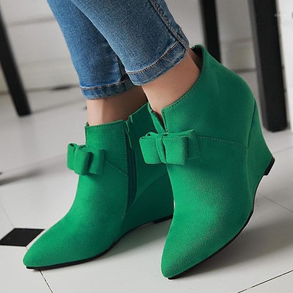 boots us4-11 womens pointed toe bowknot ankle side zipper wedge high heel flock sweet shoes 3colors plus size c6181, Black
boots us4-11 womens pointed toe bowknot ankle side zipper wedge high heel flock sweet shoes 3colors plus size c6181, Black