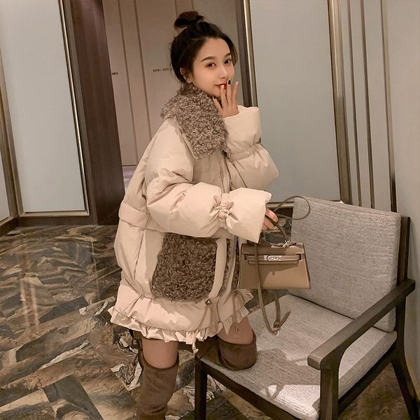 2020 new lamb wool splicing down cotton padded women's korean loose student short bread jacket, Black
2020 new lamb wool splicing down cotton padded women's korean loose student short bread jacket, Black