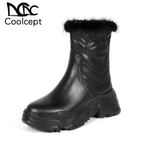 boots coolcept genuine leather ankle women 2021 winter warm fur wedges shoes casual zipper platform size 34-401, Black
boots coolcept genuine leather ankle women 2021 winter warm fur wedges shoes casual zipper platform size 34-401, Black