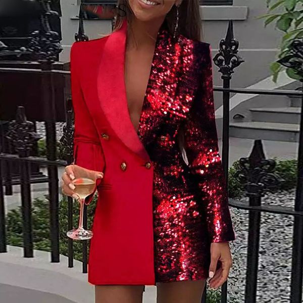 colorblock sequins long sleeve blazer dress women dress double breasted notched lapel collar chic glitter elegant dress, Black;brown
colorblock sequins long sleeve blazer dress women dress double breasted notched lapel collar chic glitter elegant dress, Black;brown
