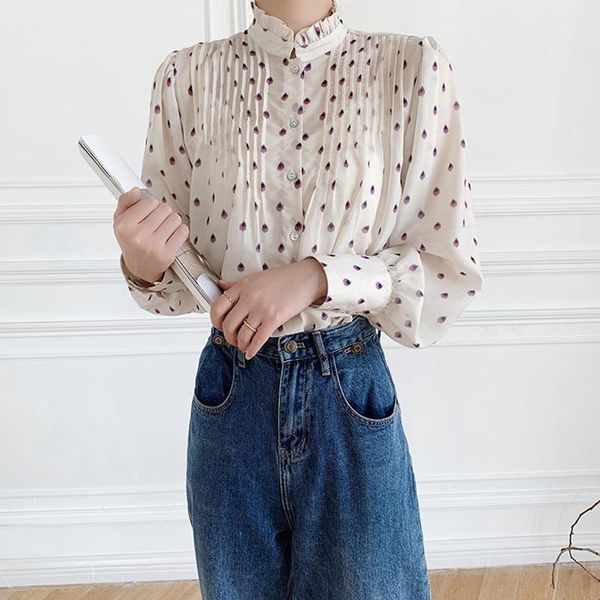 dot print women pleated blouse 2021 new long sleeve single-breasted frill trim collar shirt femme blouses and sweet1, White
dot print women pleated blouse 2021 new long sleeve single-breasted frill trim collar shirt femme blouses and sweet1, White