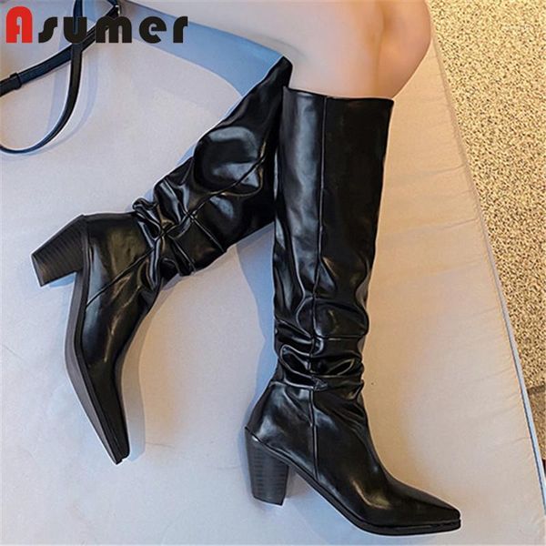 boots asumer 2021 genuine leather +pu western woman high heel casual shoes pointed toe pleated knee women1, Black
boots asumer 2021 genuine leather +pu western woman high heel casual shoes pointed toe pleated knee women1, Black