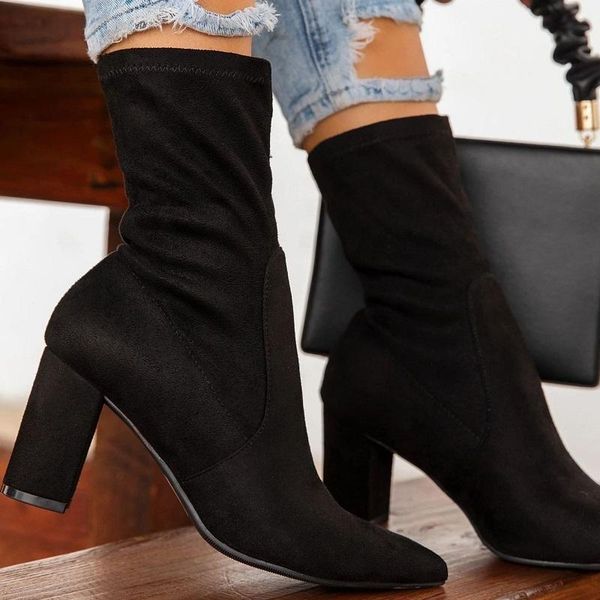 women ankle boots autumn winter flock leather high heels ladies shoes pointed toe female black boots botas mujer
women ankle boots autumn winter flock leather high heels ladies shoes pointed toe female black boots botas mujer