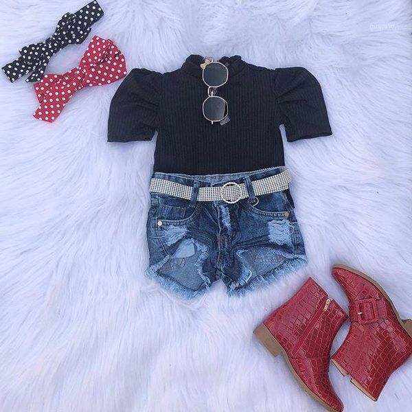 1-6y summer girls clothes sets half puff sleeve pullover solid knit t shirts denim shorts 2pcs1, White
1-6y summer girls clothes sets half puff sleeve pullover solid knit t shirts denim shorts 2pcs1, White