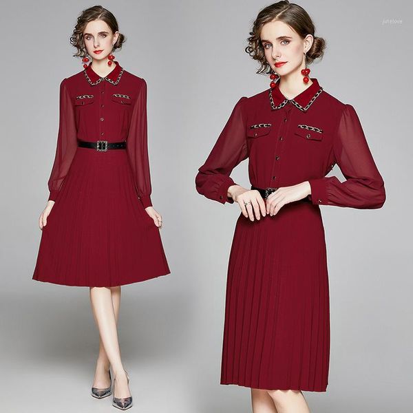 simgent pleated dress women vintage lantern sleeve turn down collar belted elegant knee length woman dresses vestidos sg0102211, Black;gray
simgent pleated dress women vintage lantern sleeve turn down collar belted elegant knee length woman dresses vestidos sg0102211, Black;gray