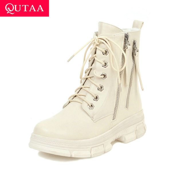 boots qutaa 2021 pu leather square heel lace up zipper women shoes autumn winter round toe fashion platform mid calf size 34-43, Black
boots qutaa 2021 pu leather square heel lace up zipper women shoes autumn winter round toe fashion platform mid calf size 34-43, Black