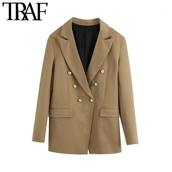 traf women fashion office wear double breasted blazers coat vintage long sleeve back vents female outerwear chic 1, White;black
traf women fashion office wear double breasted blazers coat vintage long sleeve back vents female outerwear chic 1, White;black