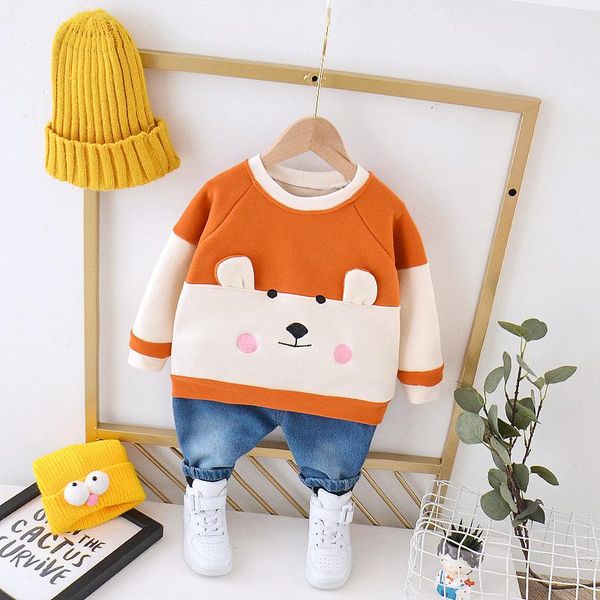 children's sweater suit winter new pullover splicing plus velvet warm jacket trousers for boys and girls, White
children's sweater suit winter new pullover splicing plus velvet warm jacket trousers for boys and girls, White