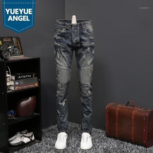 men's jeans punk style fashion mens straight hole ripped pants full length pleated distressed casual slim fit male denim trousers1, Blue
men's jeans punk style fashion mens straight hole ripped pants full length pleated distressed casual slim fit male denim trousers1, Blue