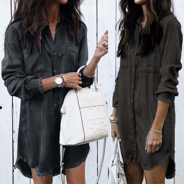 women's ladies summer sleeve shirt casual classic long solid loose button coats women outwear, Black;brown
women's ladies summer sleeve shirt casual classic long solid loose button coats women outwear, Black;brown