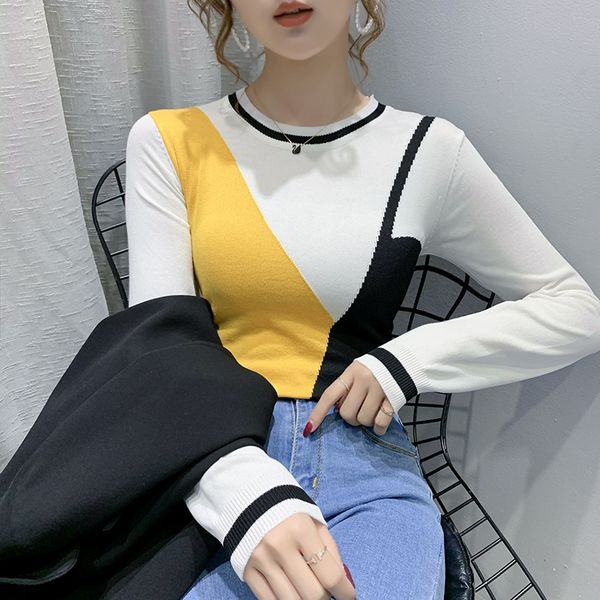 women's 2020 autumn new korean version loose and versatile show thin long sleeve bottom color contrast sweater knitwear knitwear sweate, White;black
women's 2020 autumn new korean version loose and versatile show thin long sleeve bottom color contrast sweater knitwear knitwear sweate, White;black