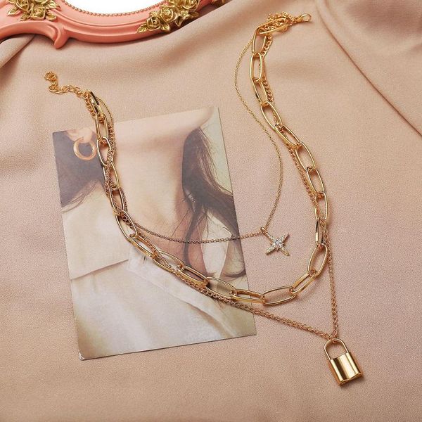 exknl vintage multi-layer star lock chain choker necklaces for women gold color fashion head coin chunky necklaces jewelry, Silver
exknl vintage multi-layer star lock chain choker necklaces for women gold color fashion head coin chunky necklaces jewelry, Silver