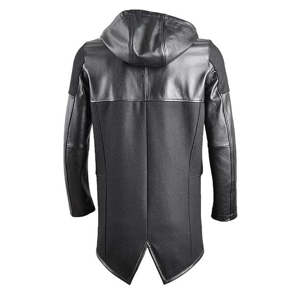 2020 hooded patchwork genuine long coat smart causla woolen cow windbreaker men real leather jacket male, Black
2020 hooded patchwork genuine long coat smart causla woolen cow windbreaker men real leather jacket male, Black