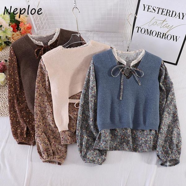 neploe french style vintage 2 piece set chic floral print corduroy women blouse + autumn winter new knitted v-neck vest suit, Gray
neploe french style vintage 2 piece set chic floral print corduroy women blouse + autumn winter new knitted v-neck vest suit, Gray