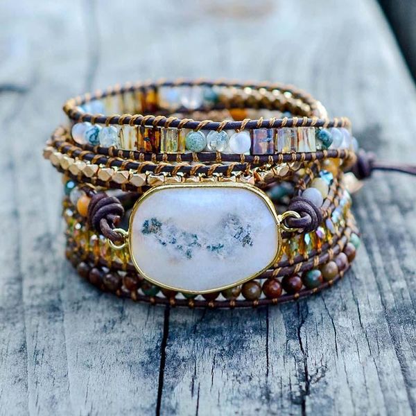 handmade natural stone bohemian bracelet, vintage leather bracelet, 5 wrap bracelets for women and gifts, Golden;silver
handmade natural stone bohemian bracelet, vintage leather bracelet, 5 wrap bracelets for women and gifts, Golden;silver